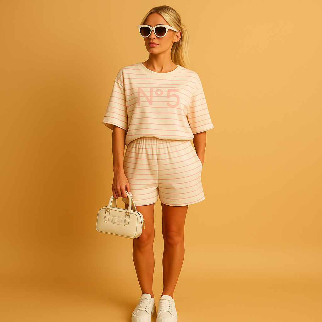 Maja | Randigt sommarset med T-shirt och shorts för damer