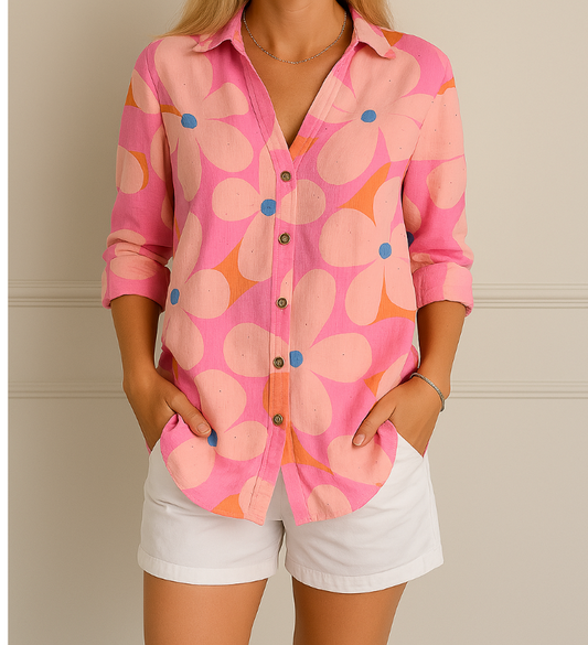 Julia™ | Blommig Blus med Knappar